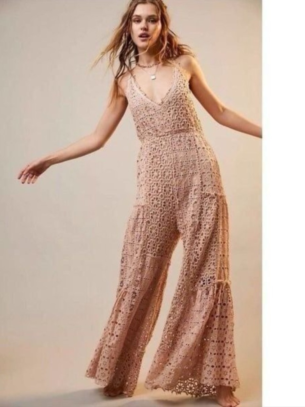 Free People Yesenia Eyelet Crochet Boho Jumpsuit – Size Small – NWT